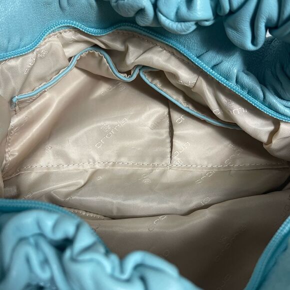 Cromia leather Blue shoulder bag Khaki & brown accent silver tone chain charms - Picture 13 of 16